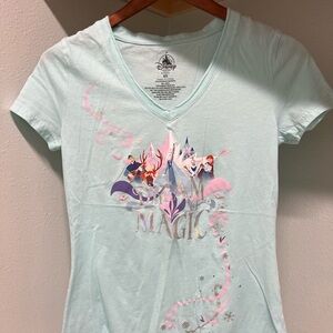 Disney Frozen Pastel Blue V-Neck T-Shirt with Castle Design